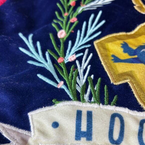 Harry Potter Blue Velvet Embroidered Hogwarts Zippered Christmas Pillow Cover - Picture 4 of 9